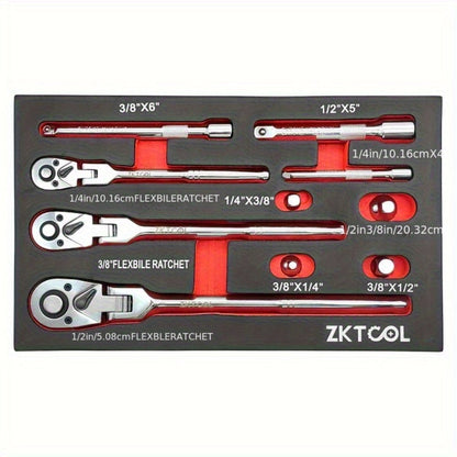 Swivel Head Ratchet Wrench Set – Spring-Loaded Flex Head 1/4" 3/8" 1/2" Drive with Extension Bar, Single or Multi-Pack for Auto & Mechanical