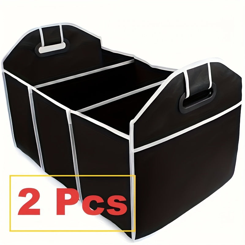 Car Trunk Organizer, Foldable 3-Compartment Black Storage Bin with Carry Handles and 1- or 2-Piece Options