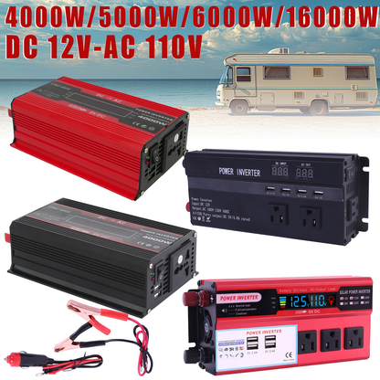 DC to AC Inverter 4000W 5500W 6500W 16000W Peak DC 12V to AC 110V High Power Car Inverter with USB Ports for Garden, Patio and Yard Use