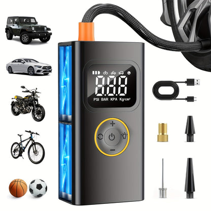 Portable Tire Inflator Air Compressor 150PSI – Cordless Smart Air Pump with Digital Pressure Gauge, LCD Display, 3X Fast Inflation