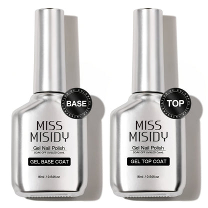 Soak-Off Gel Top Coat and Base Coat Set 2Pcs Super Shine Mirror Finish Long Lasting LED UV Lamp Gel Polish Foundation Seal Manicure Kit Nail