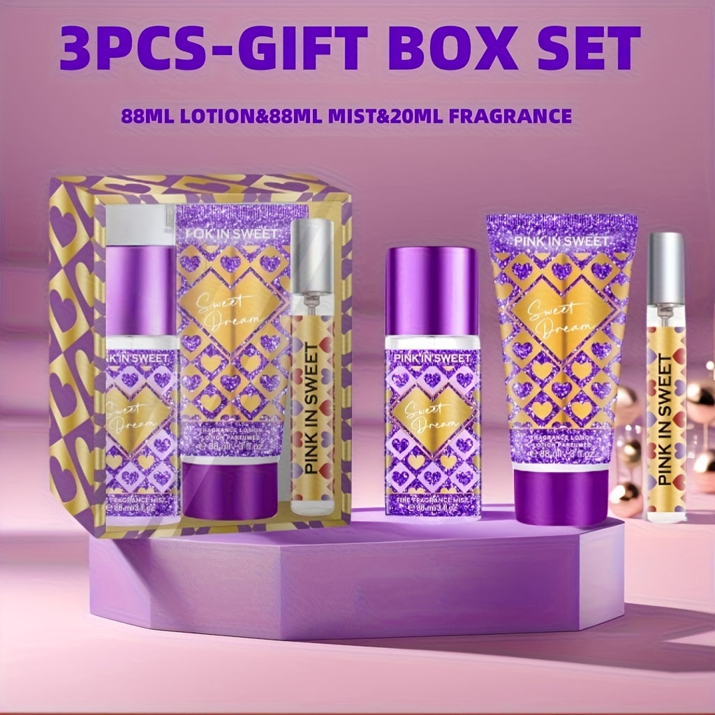 Perfume Gift Set for Women 3-Piece Body Spray Cream Mini EDP Sweet Gourmand Fragrance Date Night Party Birthday Gift
