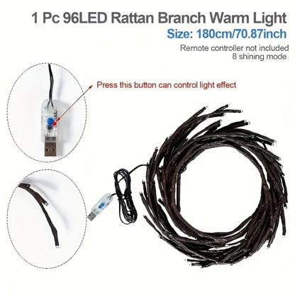 String Lights, 96-LED Warm White Willow Vine Branch with 5.9-Foot Length and IP45 Rating with Specific Power, Color, Length and Mode Choices
