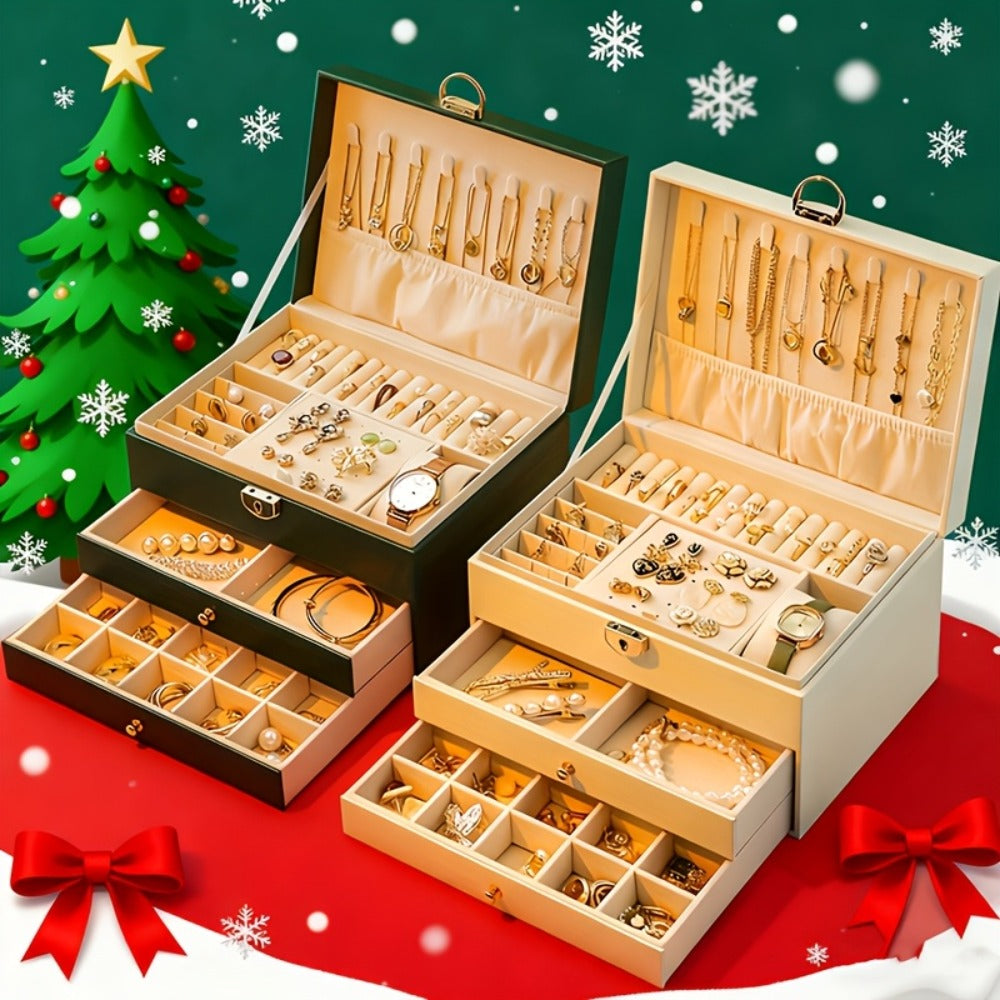 Jewelry Box, Vintage-Style Multi-Compartment Organizer in Four Colors and Single or Two-Piece Options