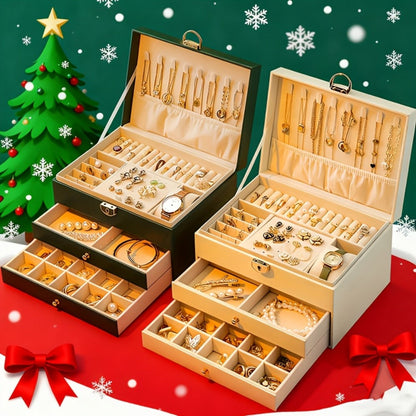 Jewelry Box, Vintage-Style Multi-Compartment Organizer in Four Colors and Single or Two-Piece Options