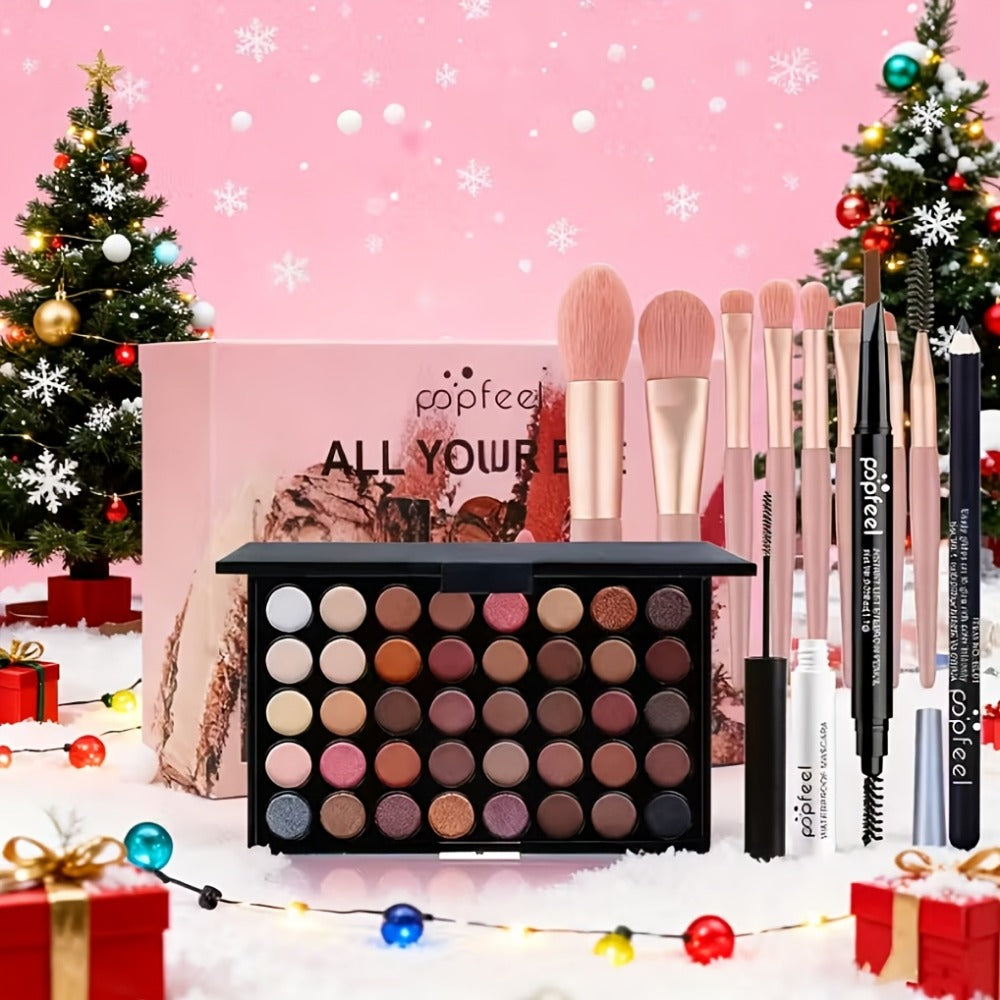 Makeup Kit Full Face All in One Eyeshadow Palette Blush Powder Foundation Mascara Brush Set, for Makeup, Travel and Everyday Vanity Use