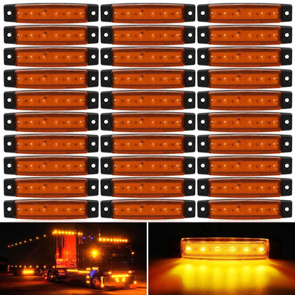 Thirty-Piece 12 V LED Side Marker Light Set with Six LEDs per Lamp in Amber, Red, White, Blue, Green or Purple