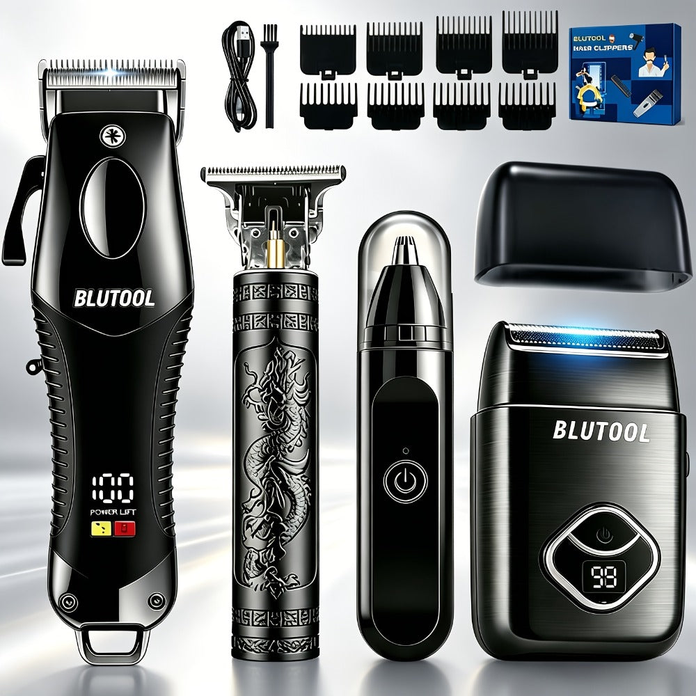 4-in-1 Cordless Grooming Kit for Men – Hair Clipper, Beard Trimmer, Electric Shaver & Nose Trimmer, Rechargeable Professional Hair Cutting