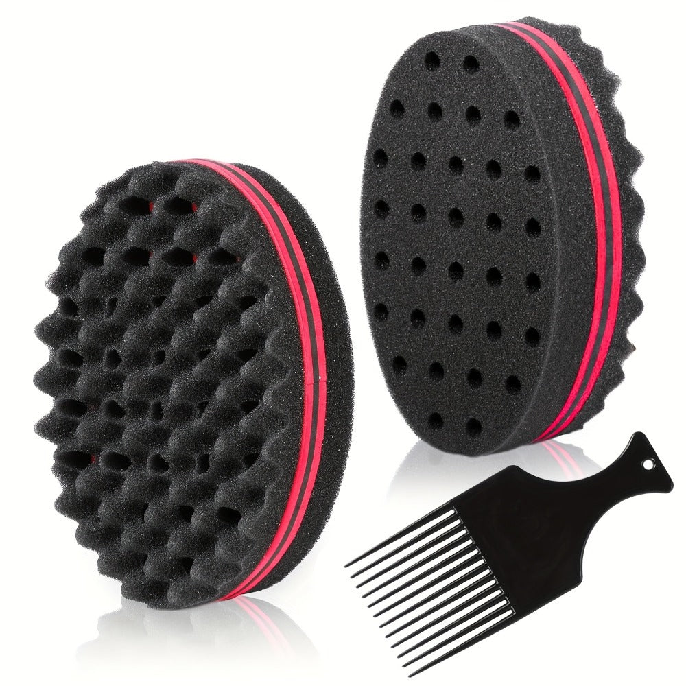 Twist Sponge and Pick Manual Hair Styling Tool Set with Double-Sided Brush and Two Comb Options