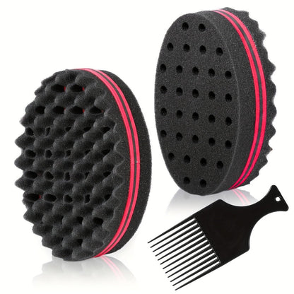 Twist Sponge and Pick Manual Hair Styling Tool Set with Double-Sided Brush and Two Comb Options