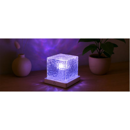 Compact Cube Projection Night Light with Textured Top, Touch Button, Remote and USB Charging