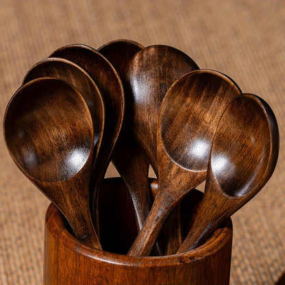 Kitchen Utensils Set of Eight 7.28in Natural Wood Spoons for Coffee, Tea, Dessert and Table Serving