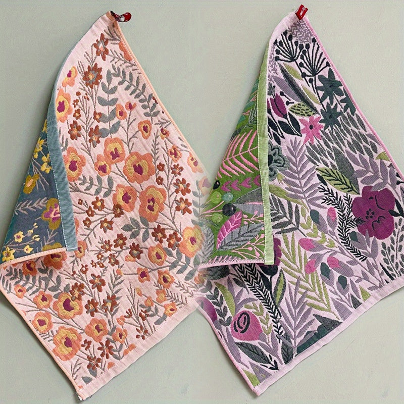Floral Cotton Face Towels 2pcs, Wash Cloths for Home, Hotel & Spa, 14.37x15.75 In for Entryways, Bedrooms and Living Spaces