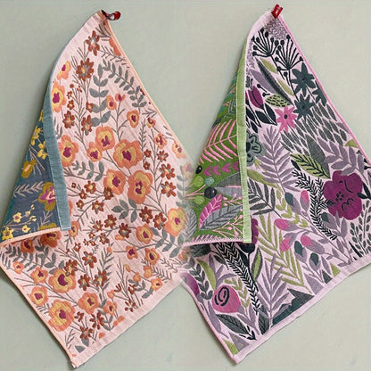 Floral Cotton Face Towels 2pcs, Wash Cloths for Home, Hotel & Spa, 14.37x15.75 In for Entryways, Bedrooms and Living Spaces