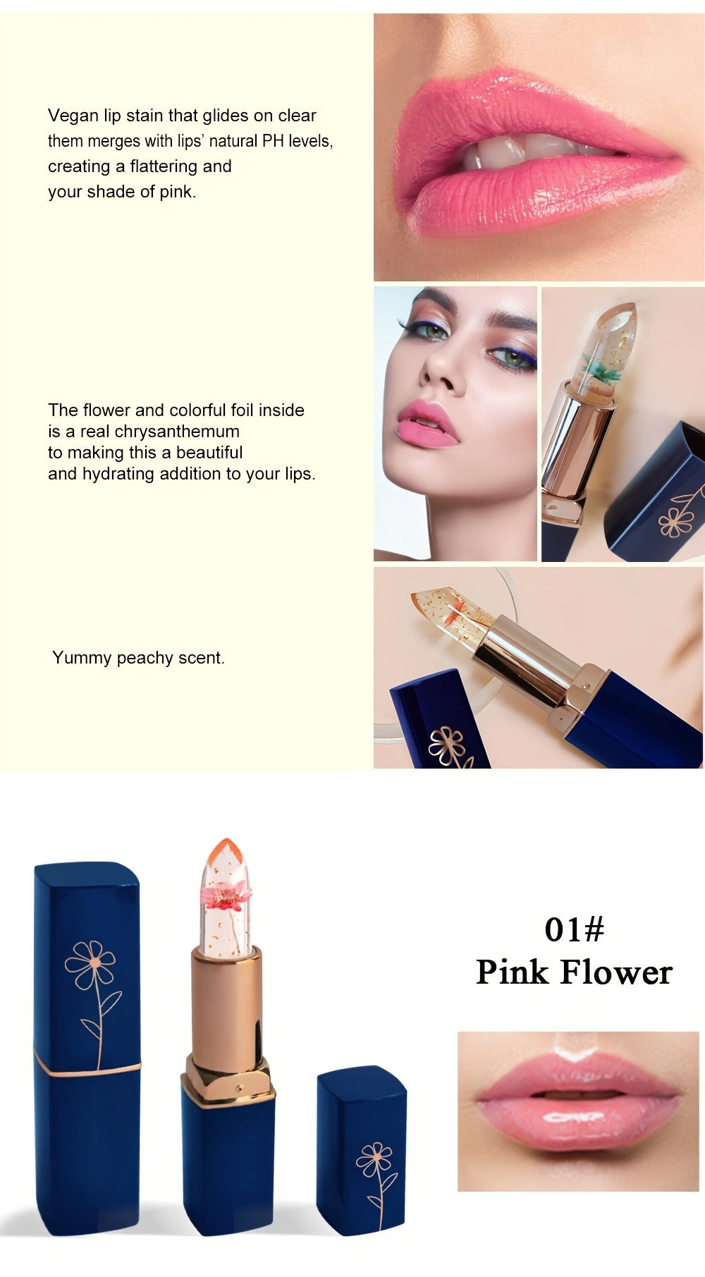 Flower Shaped pH Lip Balm Set 6pcs Individually Wrapped – Color Changing Transparent to Pink Tint, 6 Flavors Deep Moisturizing
