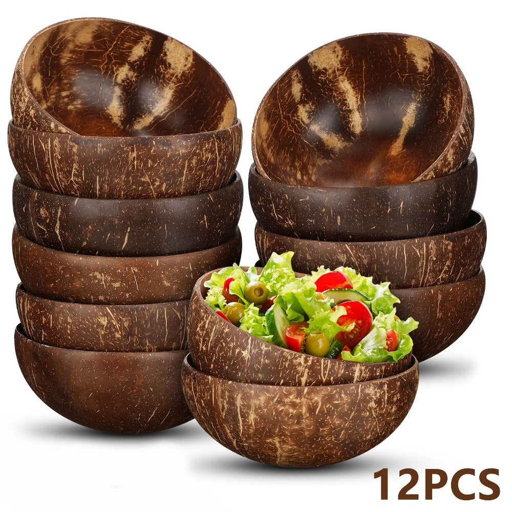 Coconut Shell Bowls Polished Handmade Natural Wooden Bowls for Smoothie, Acai, Fruit, Salad & Yogurt