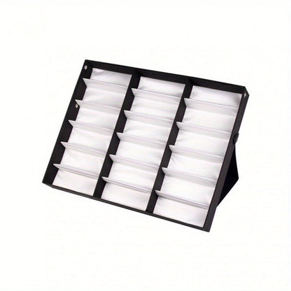 Eyeglass Organizer Box 18 Grid – Velvet Sunglasses Display Case with Foldable Cover, Scratch-Proof Storage for Glasses & Jewelry