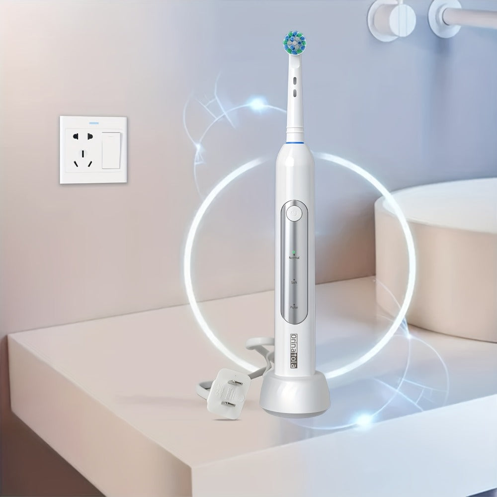 Electric Toothbrush with 3 Rotating Cleaning Modes – Induction Charging, 4 Replacement Brush Heads, Travel Case Included