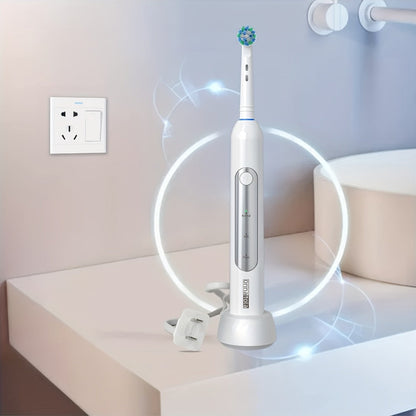 Electric Toothbrush with 3 Rotating Cleaning Modes – Induction Charging, 4 Replacement Brush Heads, Travel Case Included