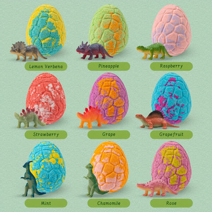 Dinosaur Egg Bath Bombs with Surprise Inside 9 Pack – Kids Fizzy Bath Balls with Hidden Dinosaur Toy