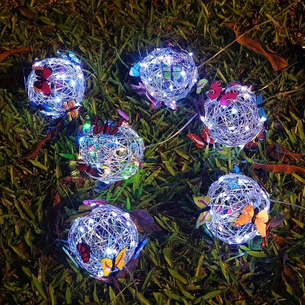 Solar Butterfly Lantern Outdoor Metal Iron Hanging Solar Light, Auto On at Dusk, White & Color Light