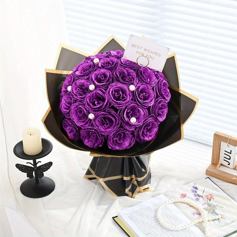 Artificial Flowers Flash-Shine Rose Bouquet in 24 or 36-Piece Sets across Five Color Options