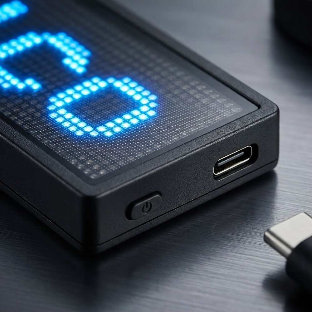 Programmable LED Badge Bluetooth App Controlled, Rechargeable Scrolling Text & Logo Display, 48x12 Pixel LED Name Tag for Events