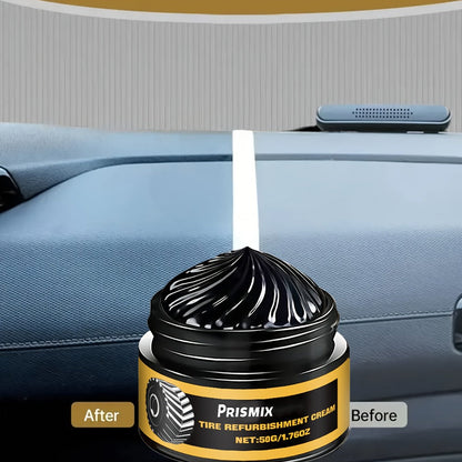 Tire Polishing Paste 2pcs with Sponge – Beeswax Formula Tire Shine & Retreading Paste, Rust Removal, Anti-Fouling, Lasting Black Gloss