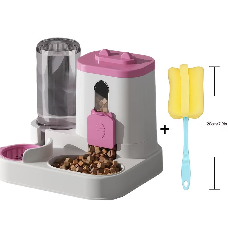 2-in-1 Cat Food and Water Dispenser – Gravity Auto Feeder Bowl Set with Quantitative Feeding, Cute Design for Cats & Small Dogs