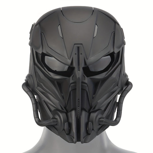 Silver-Plated Mechanical Costume Mask with Full-Face Sci-Fi Design and Sculpted Black Interior