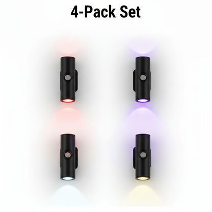 Motion Sensor Wall Lights 4-Pack – Rechargeable Magnetic Dual-Head LED Night Light, RGB & Tri-Color, Wireless for RV, Bedroom, Stairs