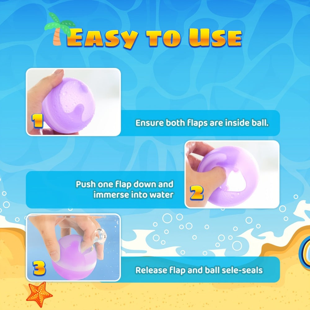 Reusable Silicone Water Balloons 8-Pack for Kids, No Magnets Quick-Fill Leak-Proof Splash Balls