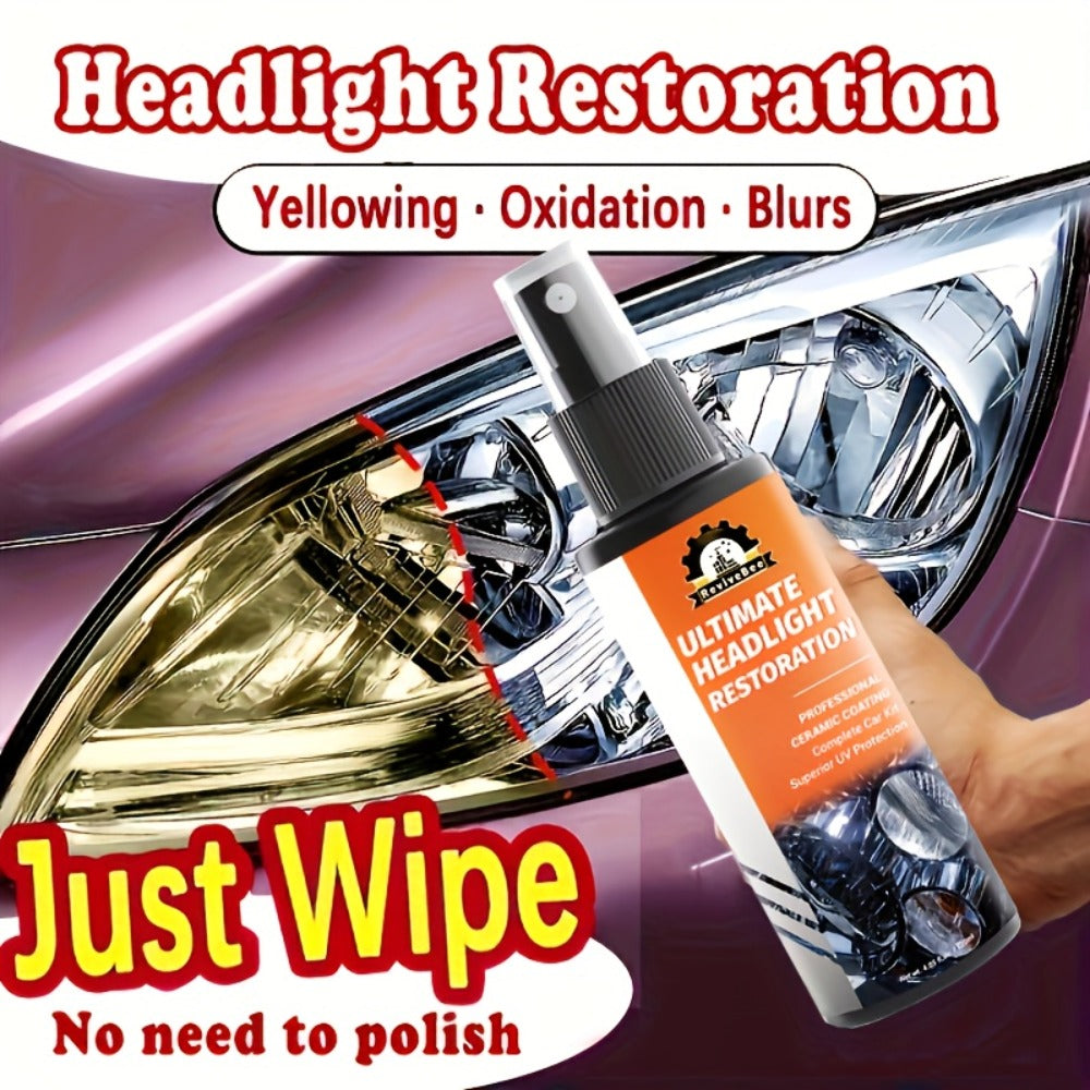 Car Headlight Polish Spray Bottle with Sponge Applicator for Manual Lens Surface Cleaning and Buffing