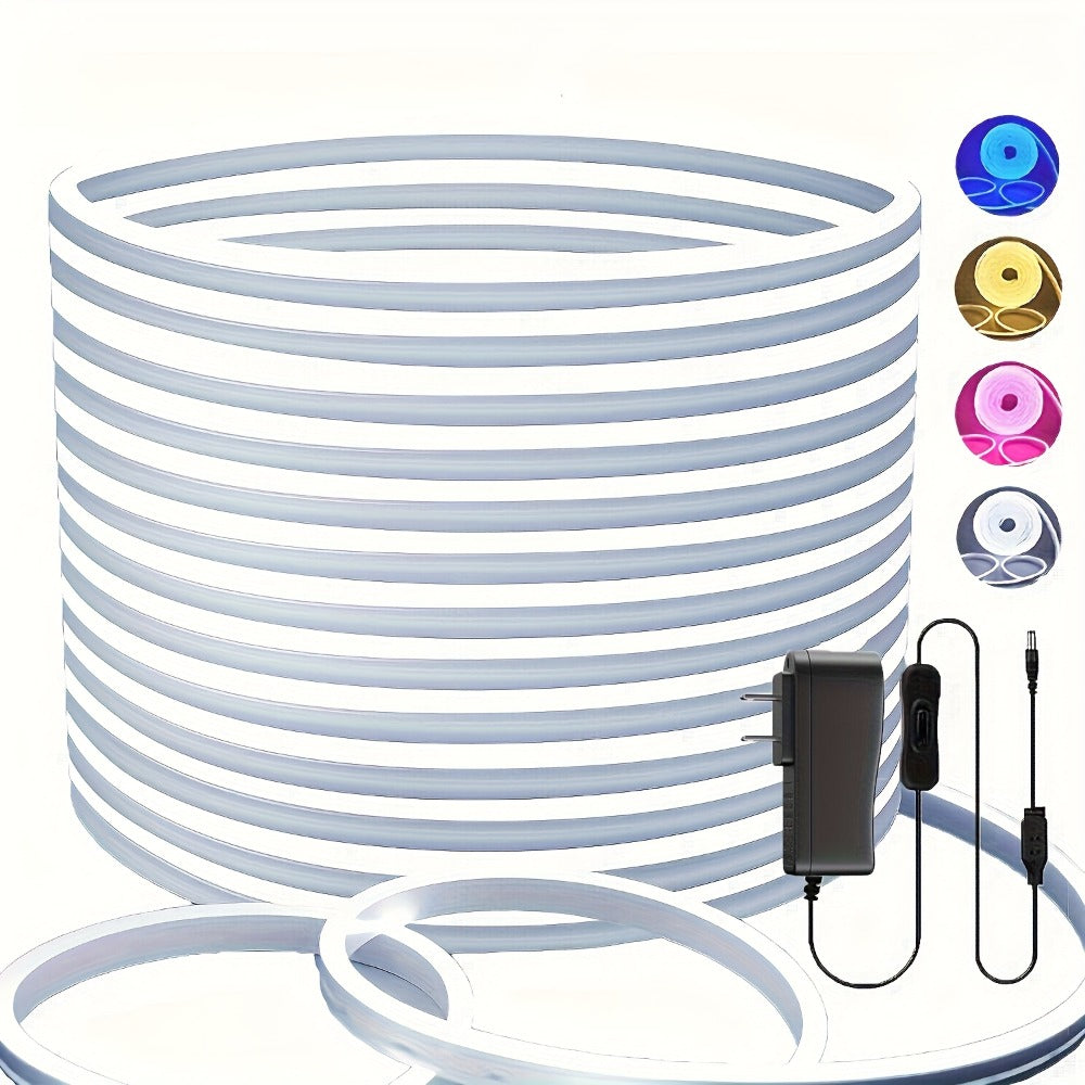 LED Neon Light Strip 32.8ft 10m 1200 LEDs Super Bright, 24V Flexible Neon Strip with Power Adapter & Mounting Clips