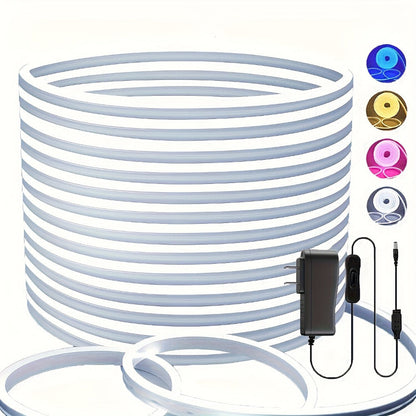 LED Neon Light Strip 32.8ft 10m 1200 LEDs Super Bright, 24V Flexible Neon Strip with Power Adapter & Mounting Clips
