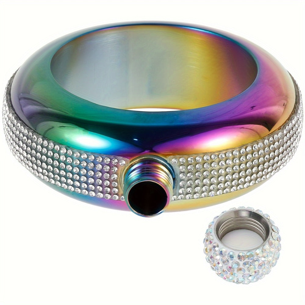 Bracelet Flask for Women, 3.5oz Stainless Steel Bangle Hidden Flask with Rhinestone Lid, Wearable Portable Liquor Flask for Parties