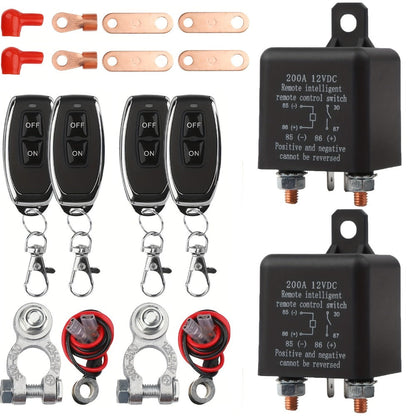 Two-Piece Remote Battery Disconnect Relay Set with Paired Key Fobs, Cable and Terminal Accessories