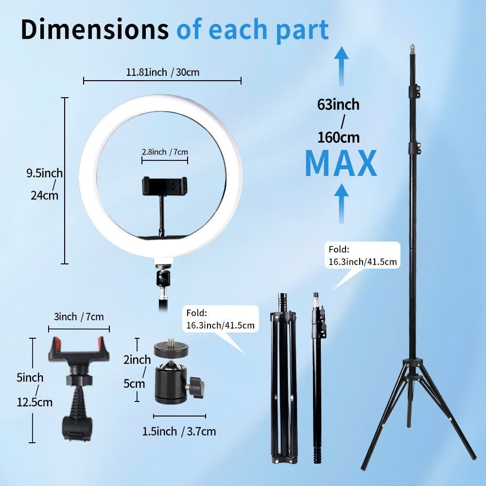 Ring Light 12 Inch Adjustable Brightness RGB with 63 Inch Floor Stand for Photo Selfie Video for an Everyday Personal Care Routine