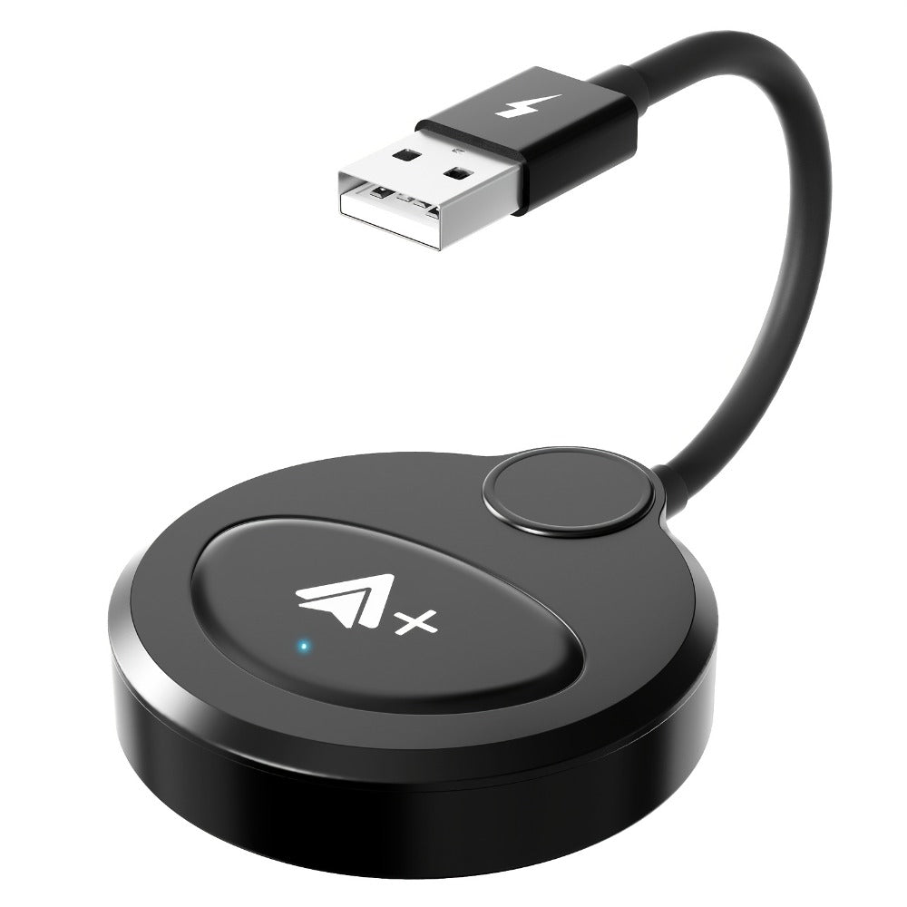 Cable-Attached Wireless CarPlay or Android Auto Adapter with Three Checkout Identities Pictured