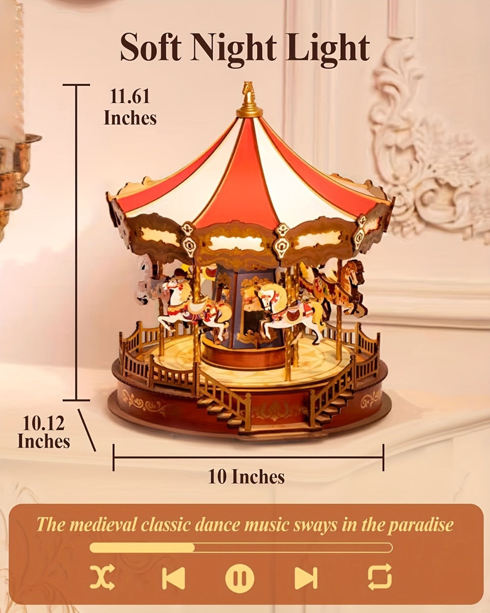 Rolife Carousel Music Box Kit, DIY 3D Wooden Puzzle Architectural Craft Model, Spinning Carousel with Music