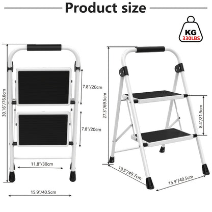 Folding Steel Step Stool with Storage Shelf & Wide Anti-Slip Pedal, 2/4-Step Sturdy Portable Step Ladder for Home