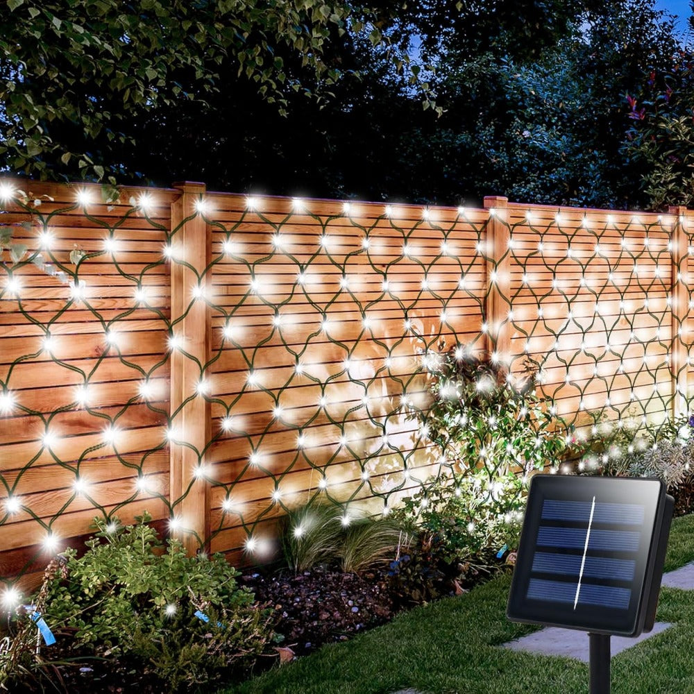 Solar Net Mesh Lights with Separate Panel, 100 to 360 LEDs and Three Colors for Outdoor Displays
