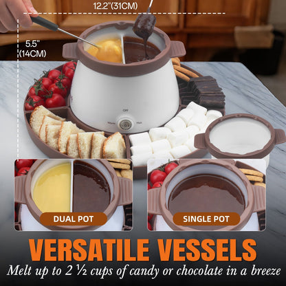 Chocolate Melting Pot Electric Fondue Pot Set with Fondue Forks 2.5 Cup Dual Pots Candy for Entryways, Bedrooms and Living Spaces