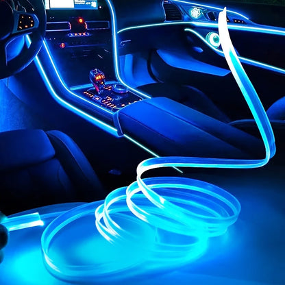 Car Interior Ambient Lighting Kit with Four Checkout Configurations, App-Button Control and Fiber-Style Strips