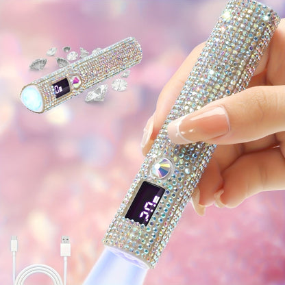Portable LED Nail Lamp Rhinestone Design USB Rechargeable 365+405nm Quick Dry Gel Curer 20s 60s Timer LCD Display Wireless Nail Dryer