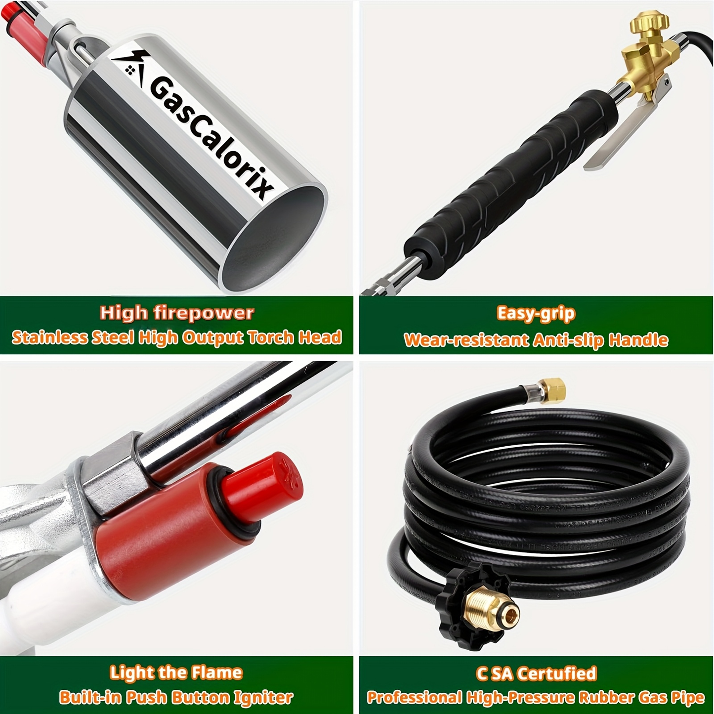 Weed Burner Torch Propane with 10ft Hose & Turbine Trigger, High-Output Flame Weeder with Cylinder Converter for Garden Weeding