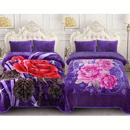 Reversible Plush Blanket 2-Ply 520GSM Milk Velvet - Queen King Size Blanket with Vibrant Animal & Floral Designs