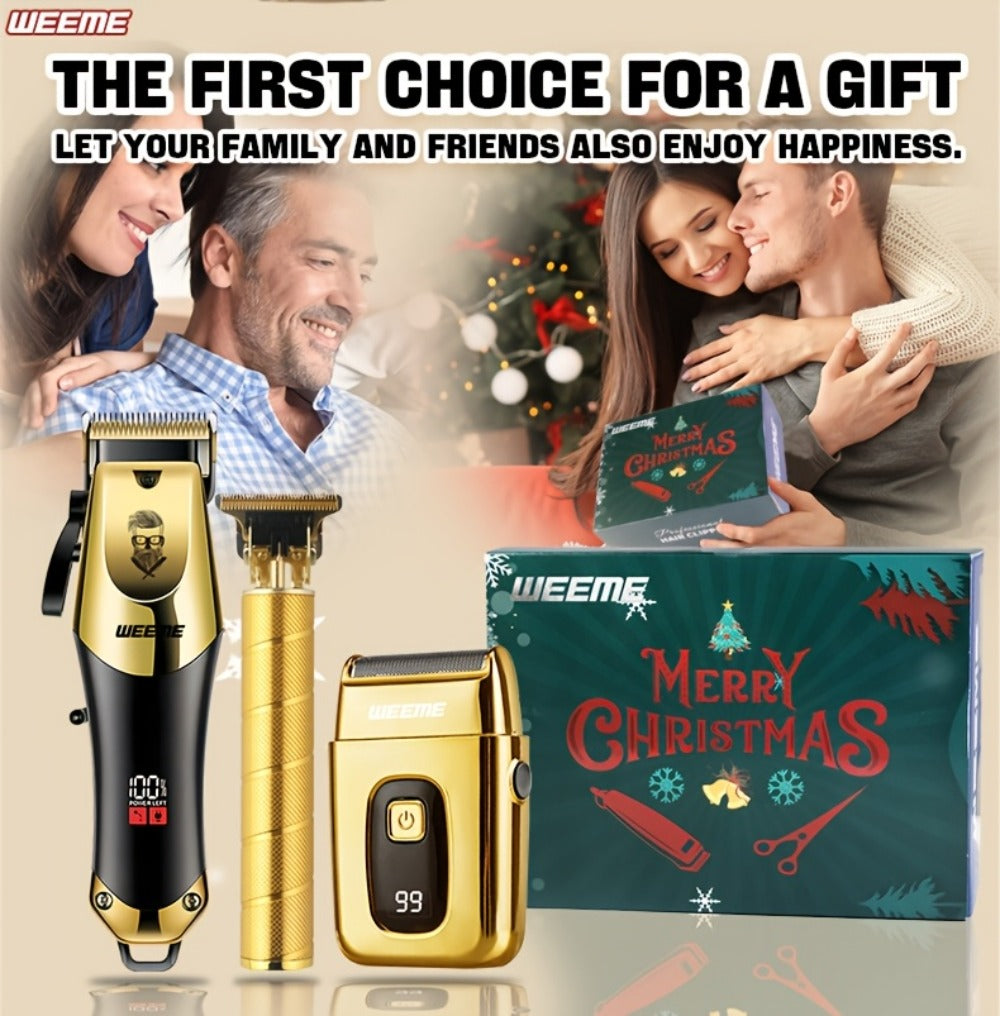 Hair Clippers & Trimmers WEEME Golden Three-Piece Set with Full-Size Clipper, T-Blade Detailer and Foil Shaver