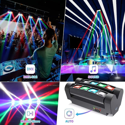 Spider Beam Moving Head Stage Light 8x3W RGBW LED DJ Disco Light Sound Activated DMX-512 for Entryways, Bedrooms and Living Spaces