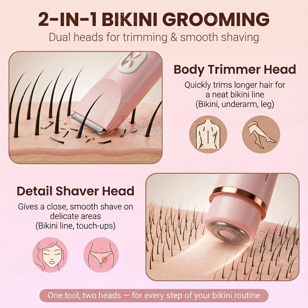 Electric Shaver & Bikini Trimmer for Women Dual Head USB Rechargeable – Multipurpose Face Body Hair Removal for Arms Legs Underarm